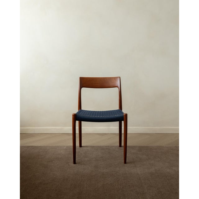 Blue Danish Modern Teak Dining Chairs Model 77 by Niels Otto Møller for j.l. Møllers Møbelfabrik, Denmark, 1960s, Set of 6 For Sale - Image 8 of 18