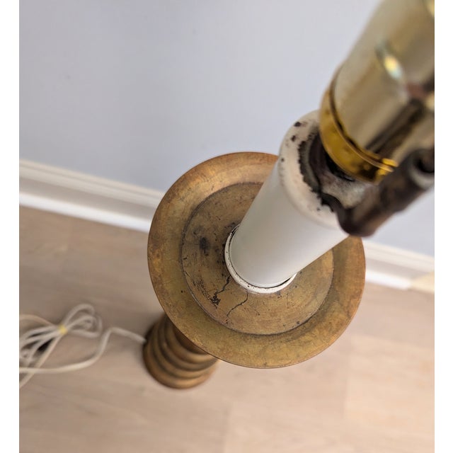 Antique French Brass Pascal Church Altar Candlestick Lamp 32" For Sale - Image 12 of 15