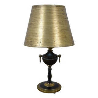 Vintage Black Brass Neoclassical Mantle Urn Boudoir Vanity Table Lamp 15" For Sale