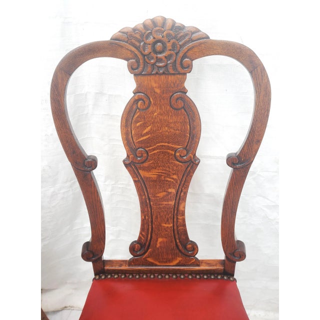 1920s Antique Chippendale Ornately Carved Oak Draw Leaf Table & 6 Dining Chairs Set For Sale - Image 11 of 13