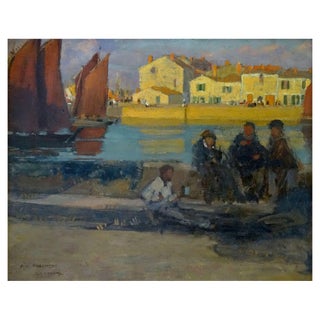 Francois-Maurice Roganeau, Le Port de la Chaume, 20th Century, Oil on Canvas For Sale