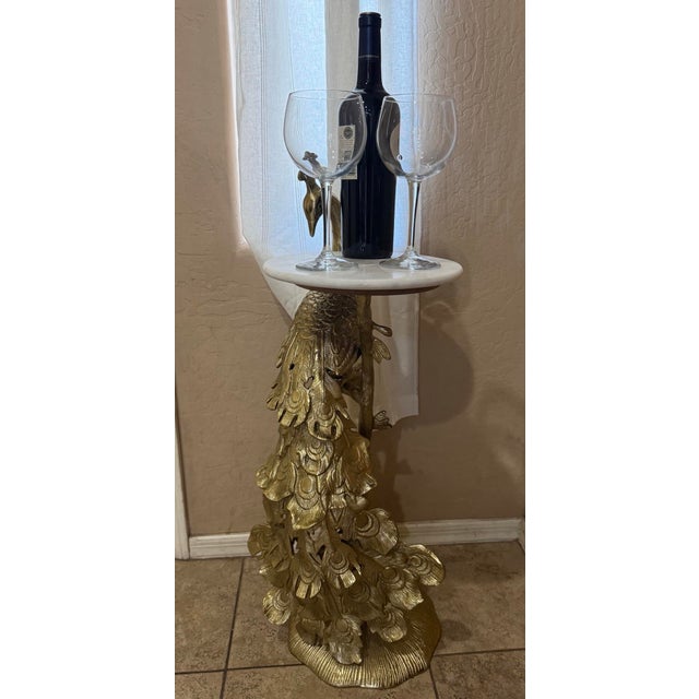 Gold Finish Peacock Side Table Marble Top For Sale - Image 11 of 12