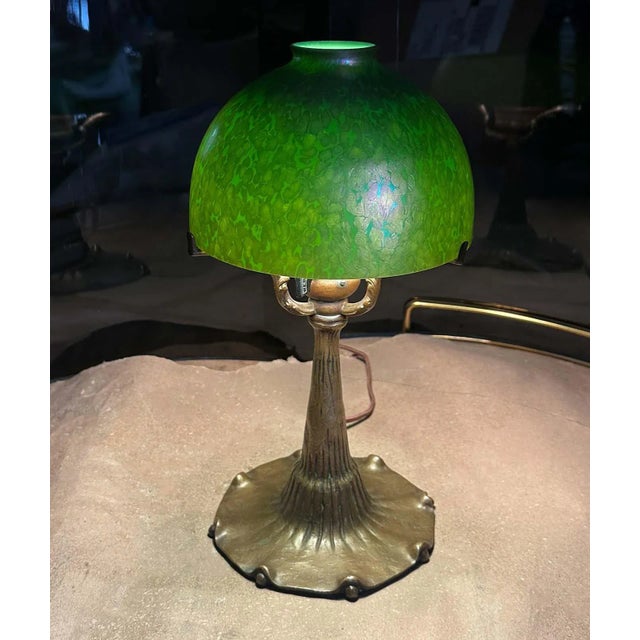 1910s Tiffany Studios Bronze & Favrile Glass Table Lamp For Sale - Image 11 of 12