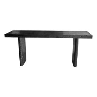 Solid Mango Wood Console Table Burnt Finish Modern Organic For Sale