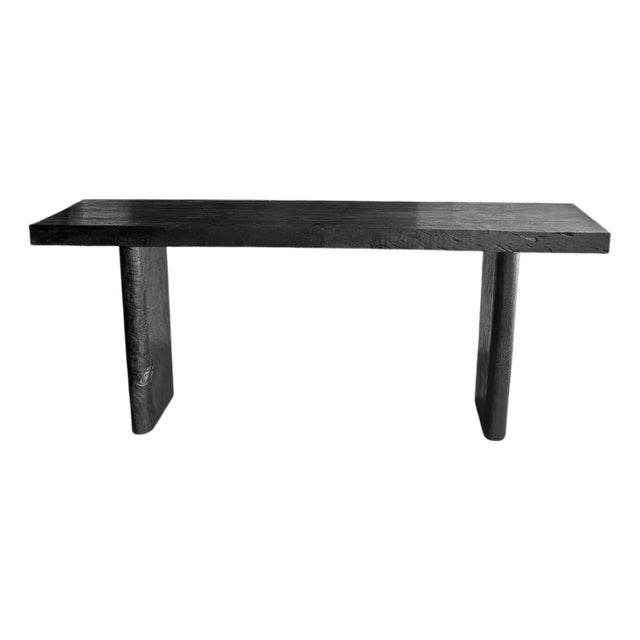 Solid Mango Wood Console Table Burnt Finish Modern Organic For Sale
