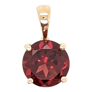 2.2ct Red Garnet Solitaire Pendant in Solid 14K Yellow Gold Round 8mm
