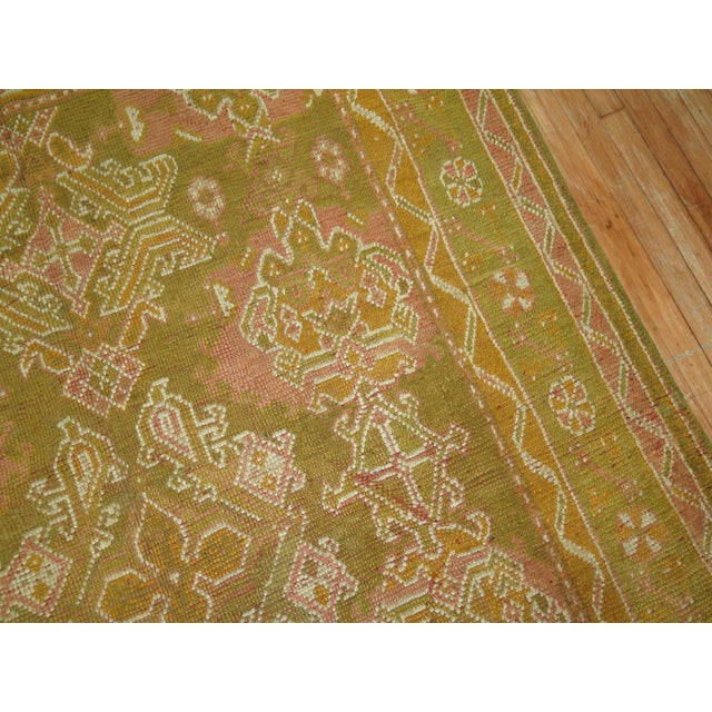 Textile Early 20th Century Zabihi Collection Green Gallery Size Turkish Oushak Rug - 6'3" x 12'6" For Sale - Image 7 of 9