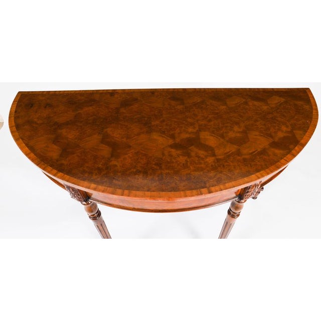 Vintage English Burr Walnut Parquetry Console Table, 1950s For Sale - Image 3 of 12