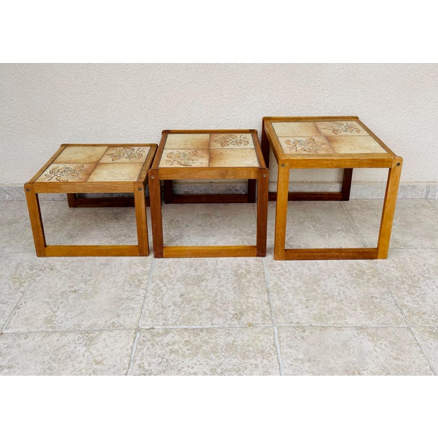 Vintage Nesting Tables in Teak and Earthenware, 1960s, Set of 3 For Sale - Image 9 of 16