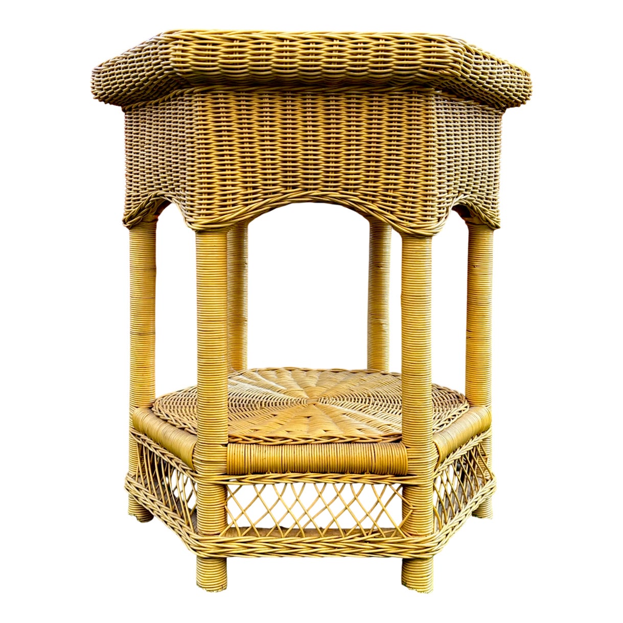 Vintage Hexagonal Rattan Side Table with Original Label, 1980 | Chairish