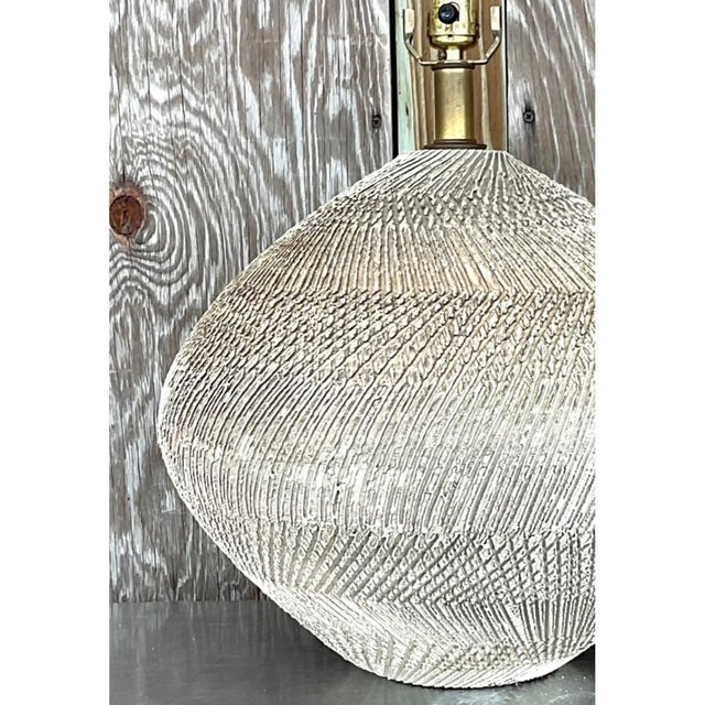 Vintage Scored Ceramic Table Lamp For Sale - Image 11 of 12