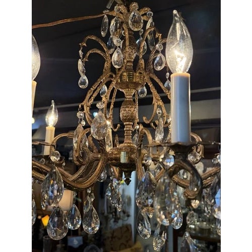 Glass Vintage Brass & Crystal Eight Light French Style Chandelier Pineapple Motif For Sale - Image 7 of 12