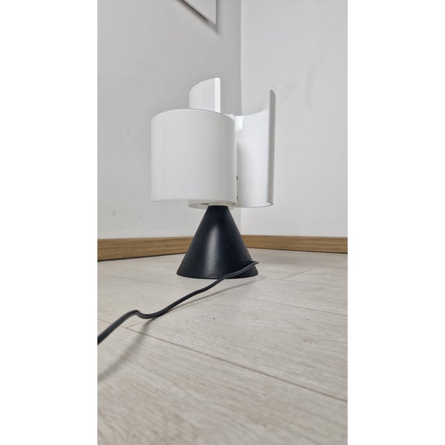 Table Lamp with 3-Blade Model in Milk Glass and Embossed Iron Base, 1970s, in Very Good conditions. Designed 1970 to 1979...