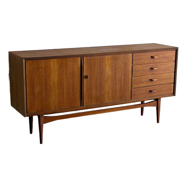 Teak Credenza Sideboard Wooden Storage Cabinet Denmark 1960s For Sale