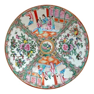 Antique Porcelain Chinoiserie Rose Medallion Round Platter For Sale