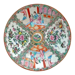Antique Porcelain Chinoiserie Rose Medallion Round Platter