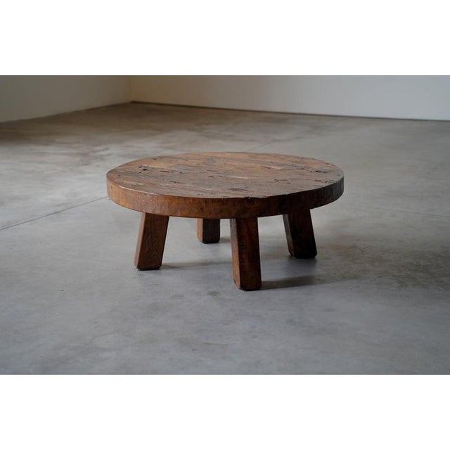 Rustic Round Oak Coffee Table, Netherlands, 1960s For Sale - Image 4 of 9