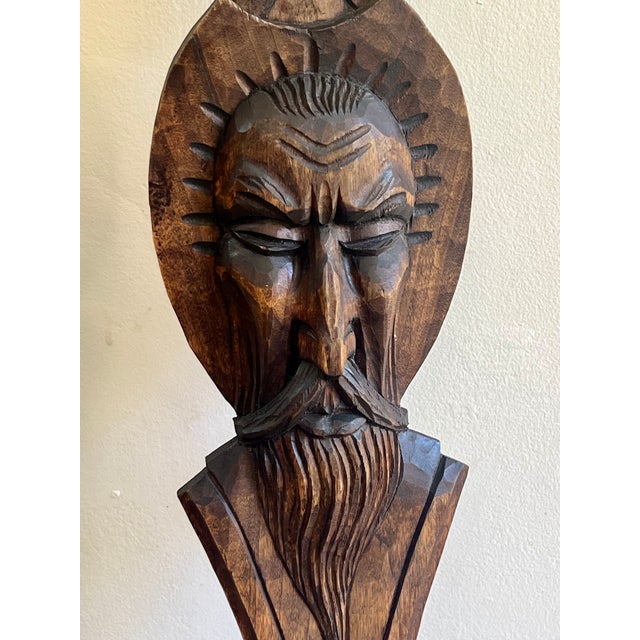 Spanish Revival 1960s Mid-Century Spanish Revival Oversized Hand-Carved Wood Fork & Spoon Wall Decor - Pair For Sale - Image 3 of 8