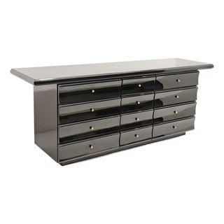 Chest of Drawers in Glossy Black Lacquered Wood, 1980s For Sale