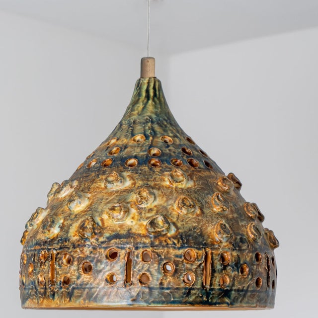 Brown Green Ceramic Pendant Light, Denmark, 1970 For Sale - Image 4 of 18