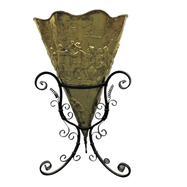 Arts & Crafts Brass & Iron Umbrella Stand For Sale