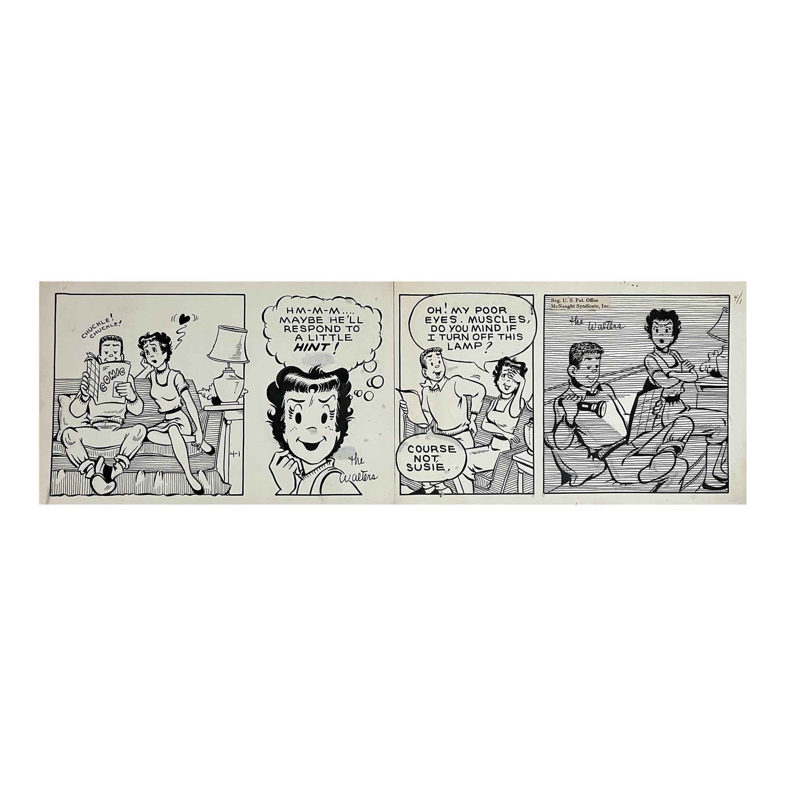 Jerry Walter & Linda WalterRare 1950s Original Syndicated Ink Drawing ...