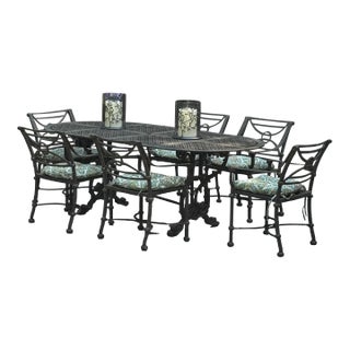 Vintage Cast Aluminum 7-Piece Outdoor Dining Set, Table & 6 Chairs For Sale