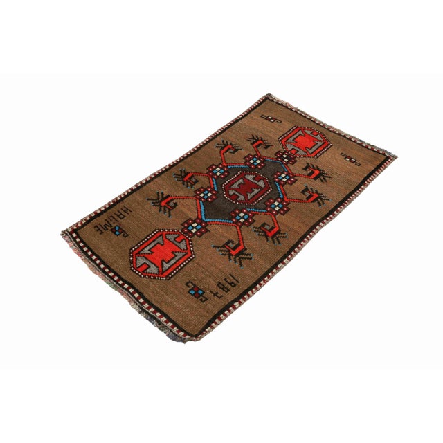 Vintage Handknotted decorative mini rug from Kars region of Turkey. Approximately 45-55 years old. In very good condition.