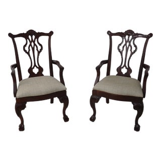 Pair Ethan Allen Chippendale Mahogany Armchairs For Sale