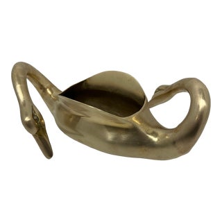 Vintage Brass Double Swan Planter For Sale