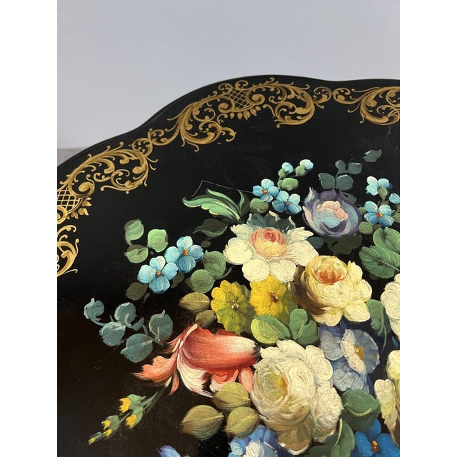 19th Century Napoleon III Lacquered Pedestal Table with Floral Decoration For Sale - Image 9 of 12