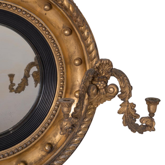 English Regency Giltwood Convex Girandole Mirror For Sale - Image 3 of 11