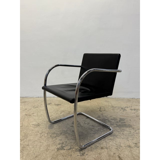 Bauhaus Mies Van Der Rohe Tubular Brno Black Leather 245 Chair for Knoll, 1980s For Sale - Image 3 of 14