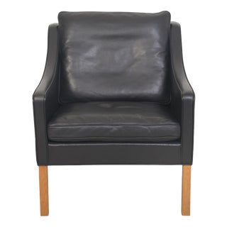 Model 2207 Lounge Chair in Black Leather Børge Mogensen, 1980s For Sale