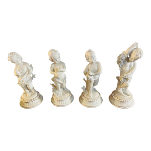 Neoclassical Putti Four Season Figures in White Alabaster Finish Setof 4