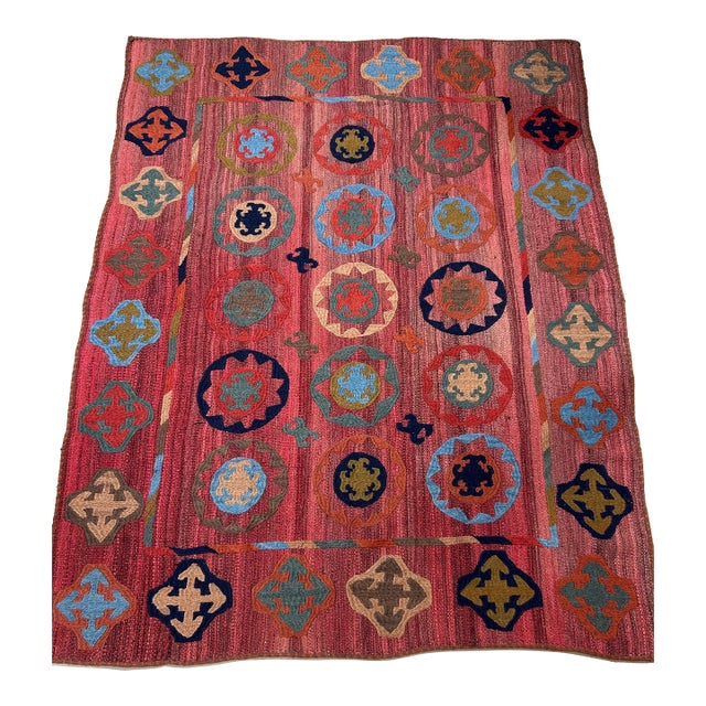 Vintage Hand-Embroidered Uzbek Suzani Textile For Sale