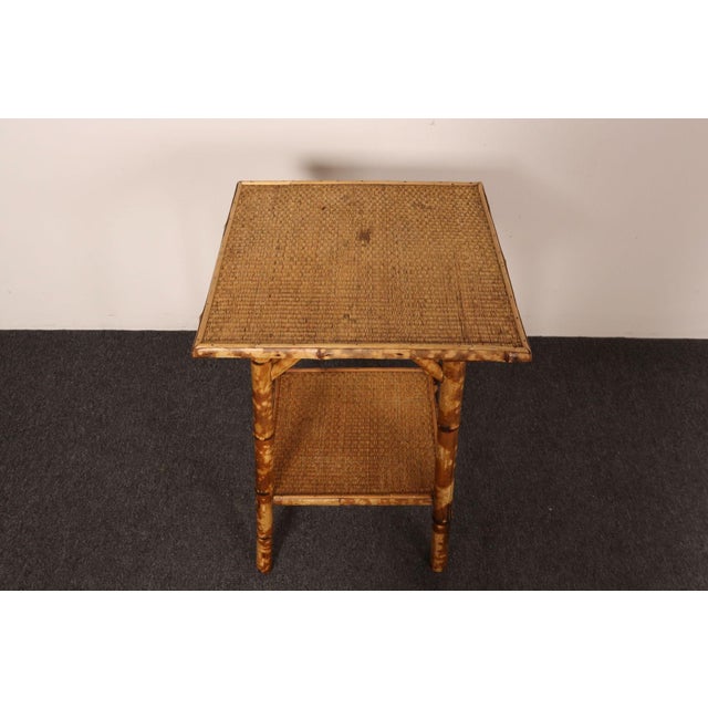 Early 20th Century Antique Aesthestic Movement Victorian Burnt Bamboo Tortoise Shell Side Table For Sale - Image 5 of 14