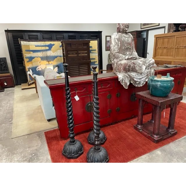 Antique Tall Wooden Candlestick For Sale In Los Angeles - Image 6 of 6
