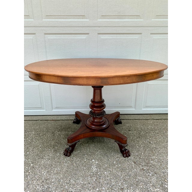 Antique American Empire Mahogany Paw Foot Pedestal Center Table, Late 19th Century For Sale - Image 11 of 12