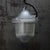 Vintage Industrial Grey Metal Holophane Glass Pendant Lamp For Sale - Image 6 of 7