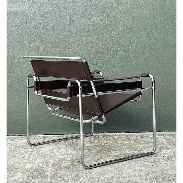 Metal Vintage Chrome and Leather Lounge Chair After Wassily For Sale - Image 7 of 12
