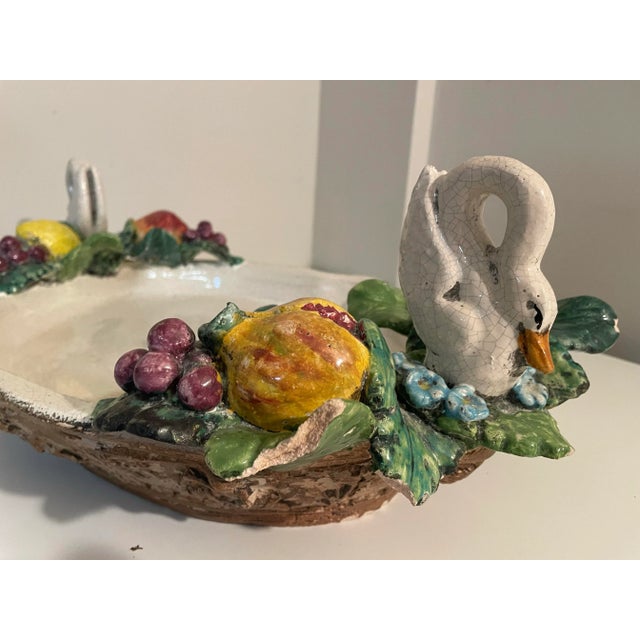 Ceramic Vintage Italian Ceramic Centerpiece - Fruits and Swans - 15 X 24 For Sale - Image 7 of 11