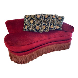 Custom Sherrill Red Love Seat For Sale