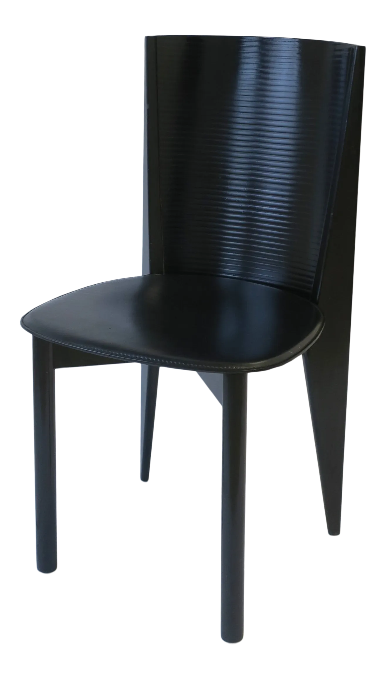 Italian Designer Postmodern Black Lacquer Wood and Leather Side