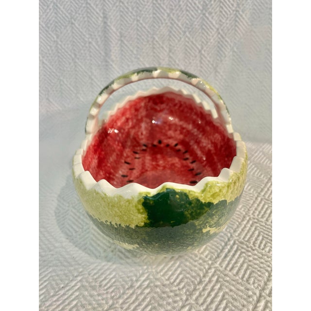 Farmhouse Vintage Ceramic Oval Watermelon Serving Bowl With Handle For Sale - Image 3 of 9