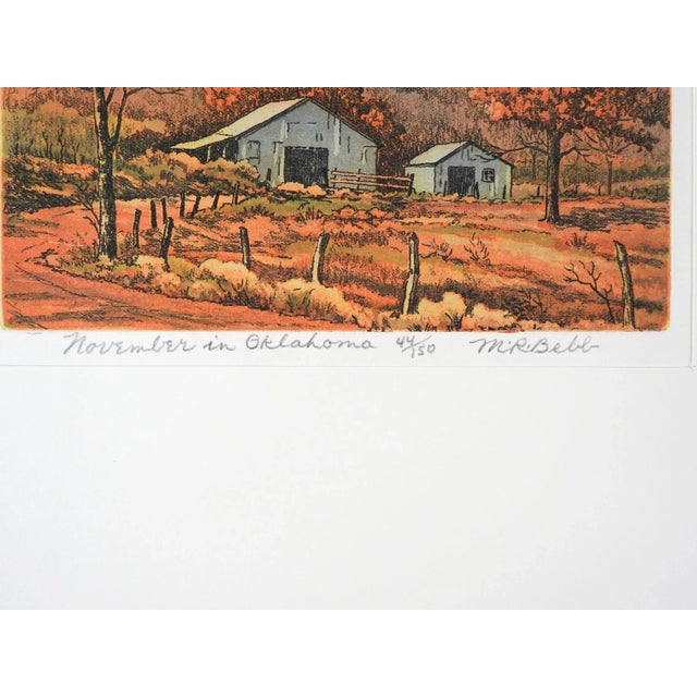 Vintage circa 1950's Maurice R. Bebbs (1891-1985) aquatint etching on paper. Signed, titled November in Oklahoma, numbered...