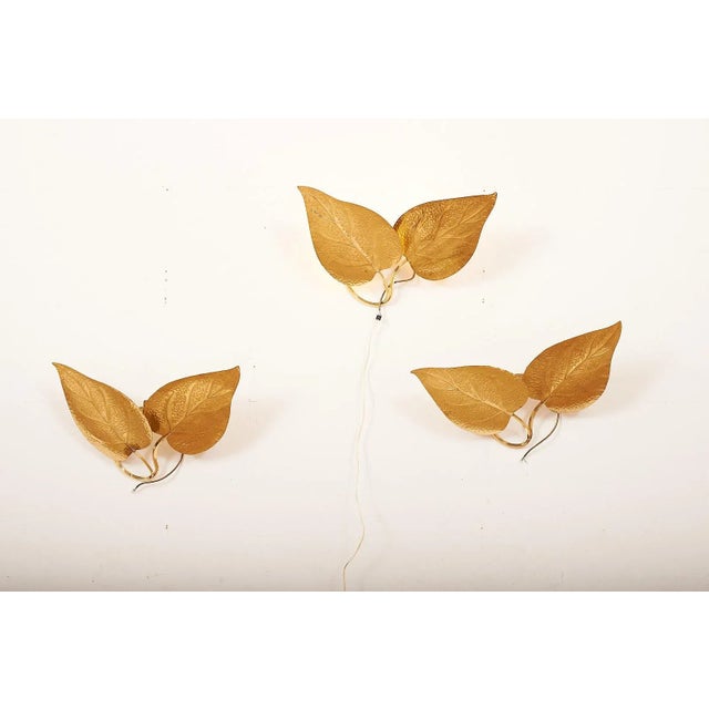 Vintage Italian Double Golden Leaf Sconce from Tommaso Barbi, 1970s For Sale - Image 6 of 14