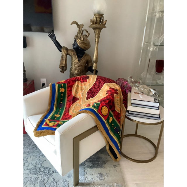 Red Custom Made Atelier Versace Multi Color Velvet Throw For Sale - Image 8 of 13