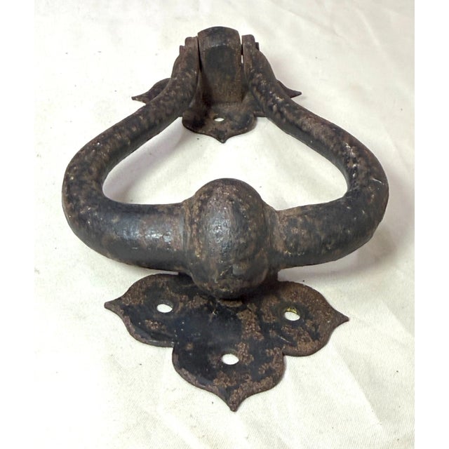 Antique Arts and Crafts Solid Heavy Wrought Iron Hammered Front Door Knocker For Sale In New York - Image 6 of 8