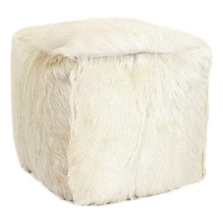 Tibetan White Goat Fur Pouf For Sale